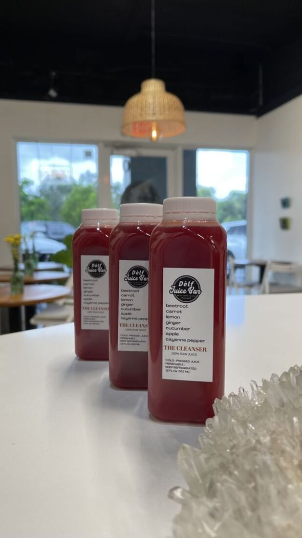 Cold-pressed juices on the counter