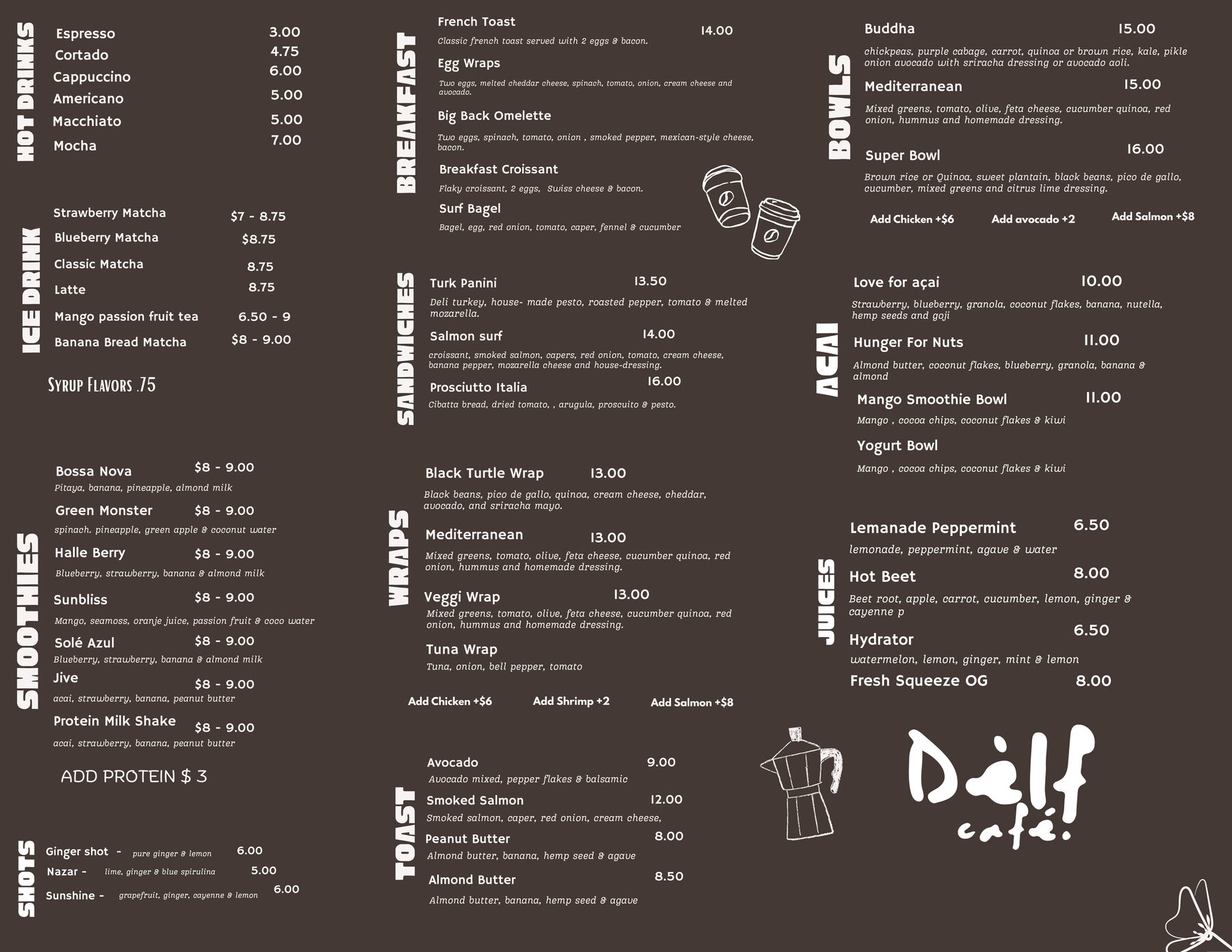 Dèlf Café full printed menu